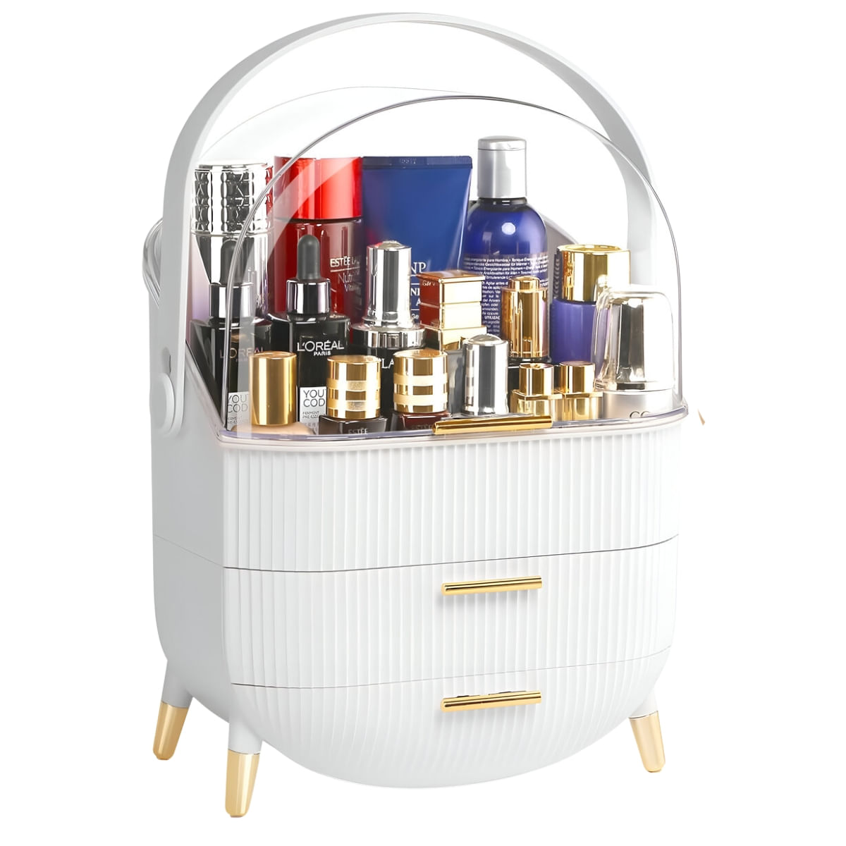 Organizador De Maquillaje Porta Cosméticos Con Asa y Cajón Blanco