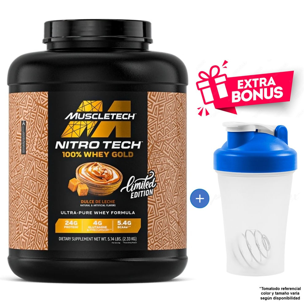 Proteína Muscletech Nitro tech 100% Whey Gold 2.33 kg Dulce de Leche + Shaker
