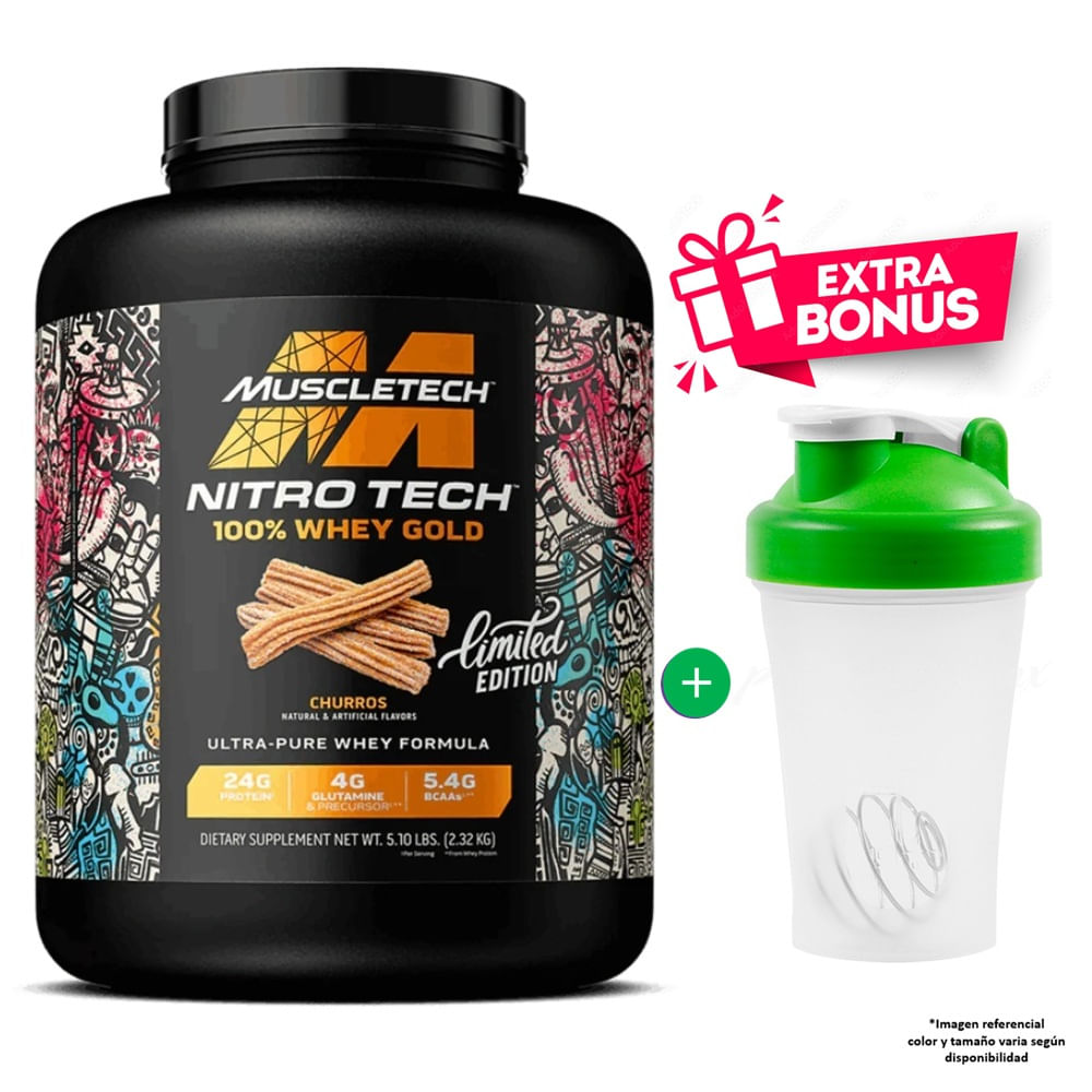 Proteína Muscletech Nitro tech 100% Whey Gold 5.10 Lbs Churro + Shaker