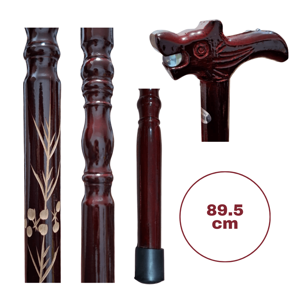Baston De Madera Modelo Cabeza Dragon Chino y Tallado - 89.5 cm Para Caminar
