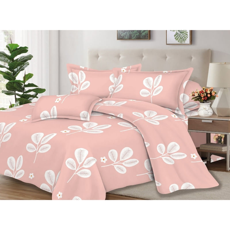 Juego de Sábanas 100% Suave Algodón 2Plazas 4 Piezas 2000 Hilos Rosa Blanco