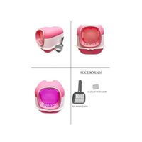 Arenero cerrado para gato rosado con luz ultravioleta