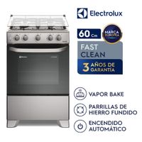 Cocina Electrolux 4 quemadores Efficient VaporBake y Parrillas Hierro Fundido Silver FE4OSR