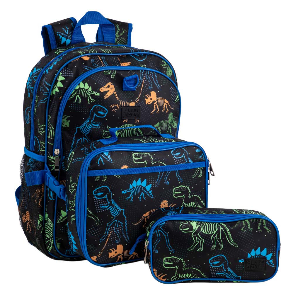 Set x3 Mochila, Lonchera y Cartuchera Dino CLASS&WORK