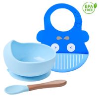 Pack Babero Ballena con Cuenco de silicona celeste con cuchara Baby Froggie para bebe