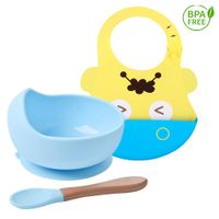 Pack Babero Hipo con Cuenco Celeste con cuchara Baby Froggie para bebe