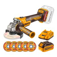 Amoladora inalambrica 900w + bateria 4ah y cargador industrial Ingco