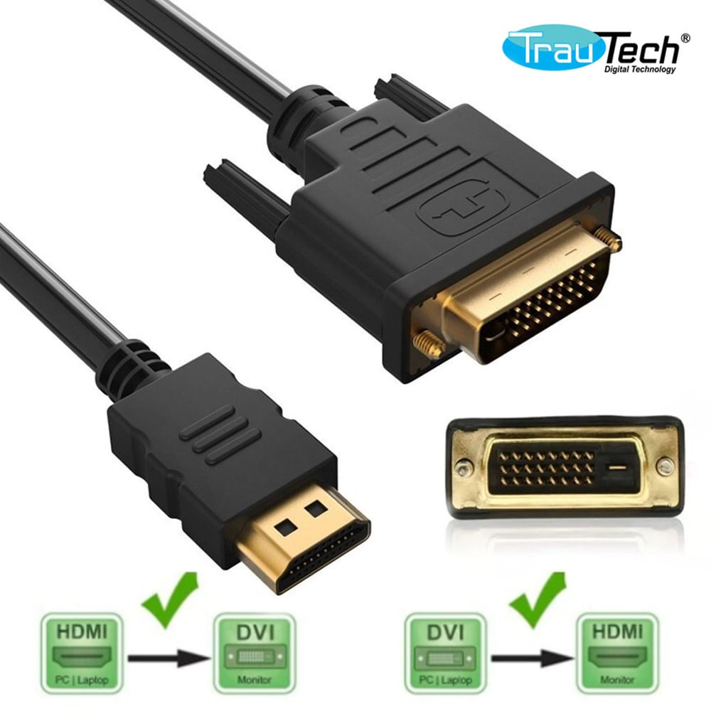 Cable Dvi 24+1 a Hdmi PVC 5 Metros TRAUTECH 24+1 Pines BIDIRECCIONAL