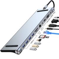 Adaptador Tipo C 11 En 1 Multiport Hub Estacion Lan Hdmi Vga
