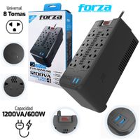 Estabilizador FORZA FVR-1222 1200VA 600W 8 TOMAS 220V 2 USB Regulador