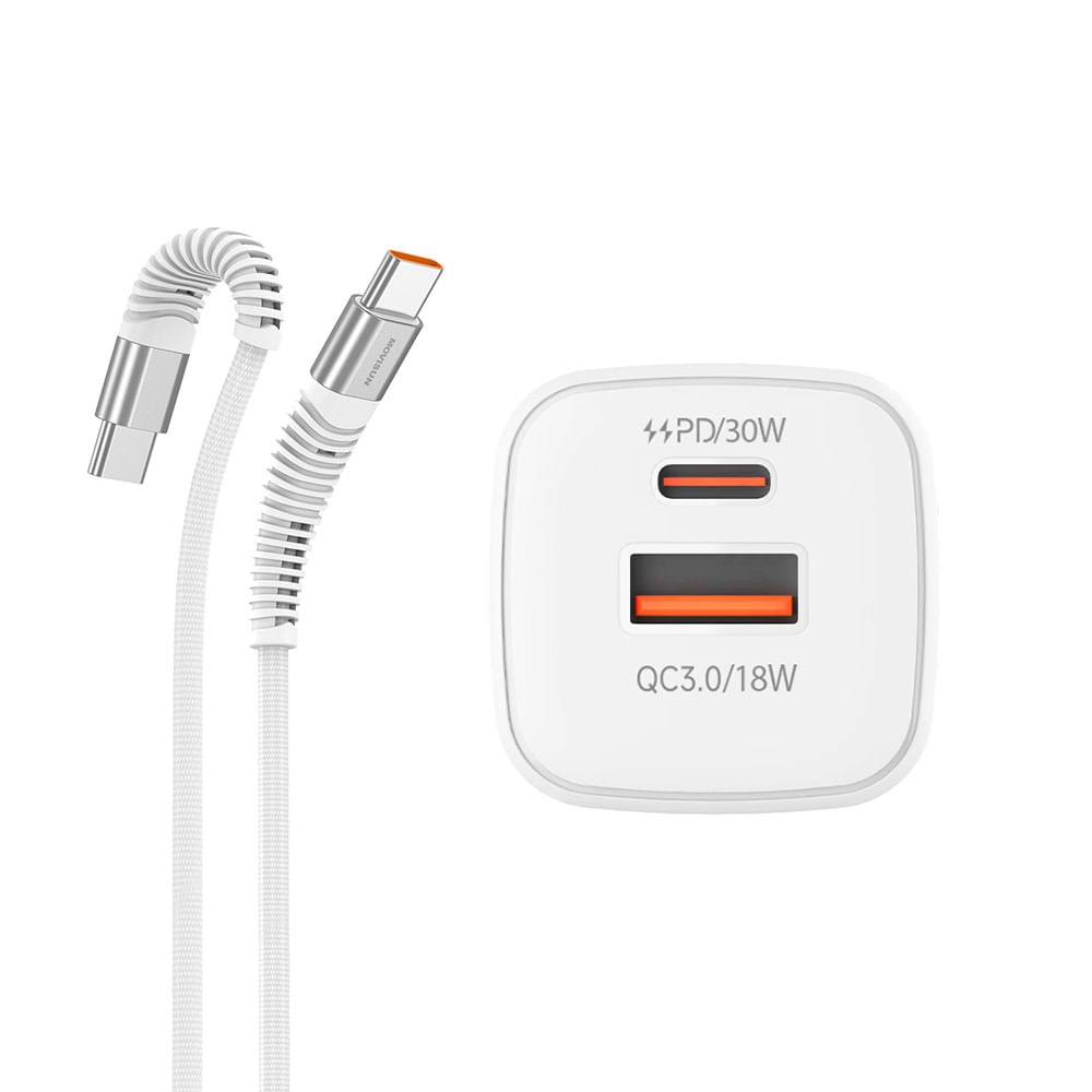 Cargador USB Tipo C MOVISUN MPD 30 USB 3.0 carga rapida 30W cable 1.2m