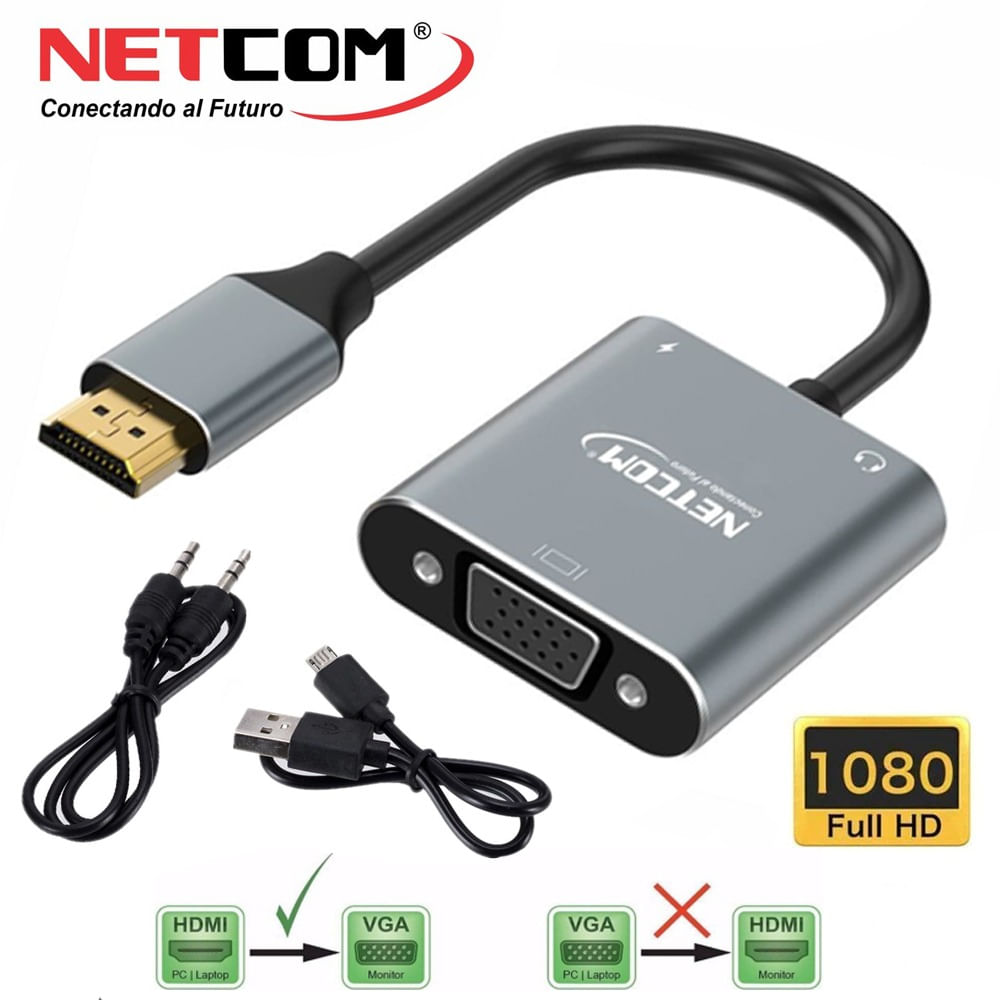 Convertidor HDMI macho a VGA hembra Netcom full HD audio y video 1080P