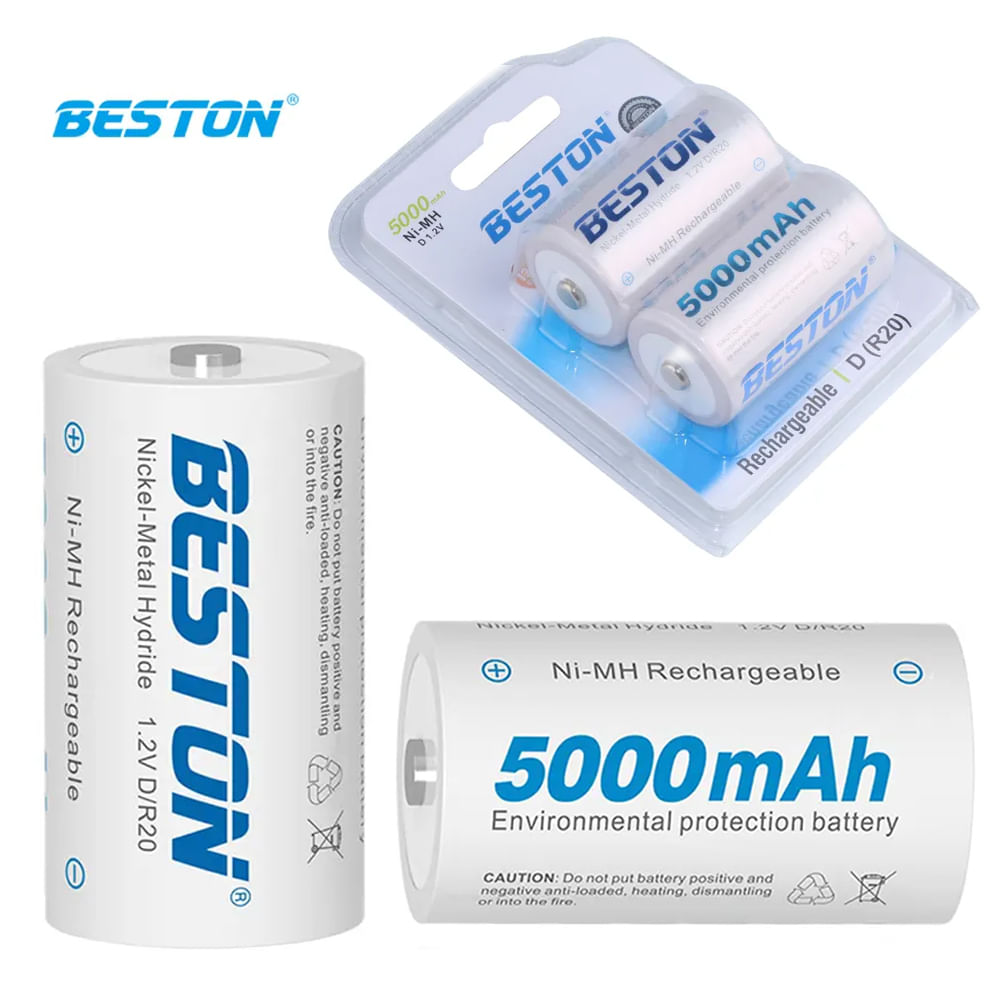 2 Baterias de NIMH recargable Tipo D pilas 1.2V 5000mAh BESTON Ni-MH