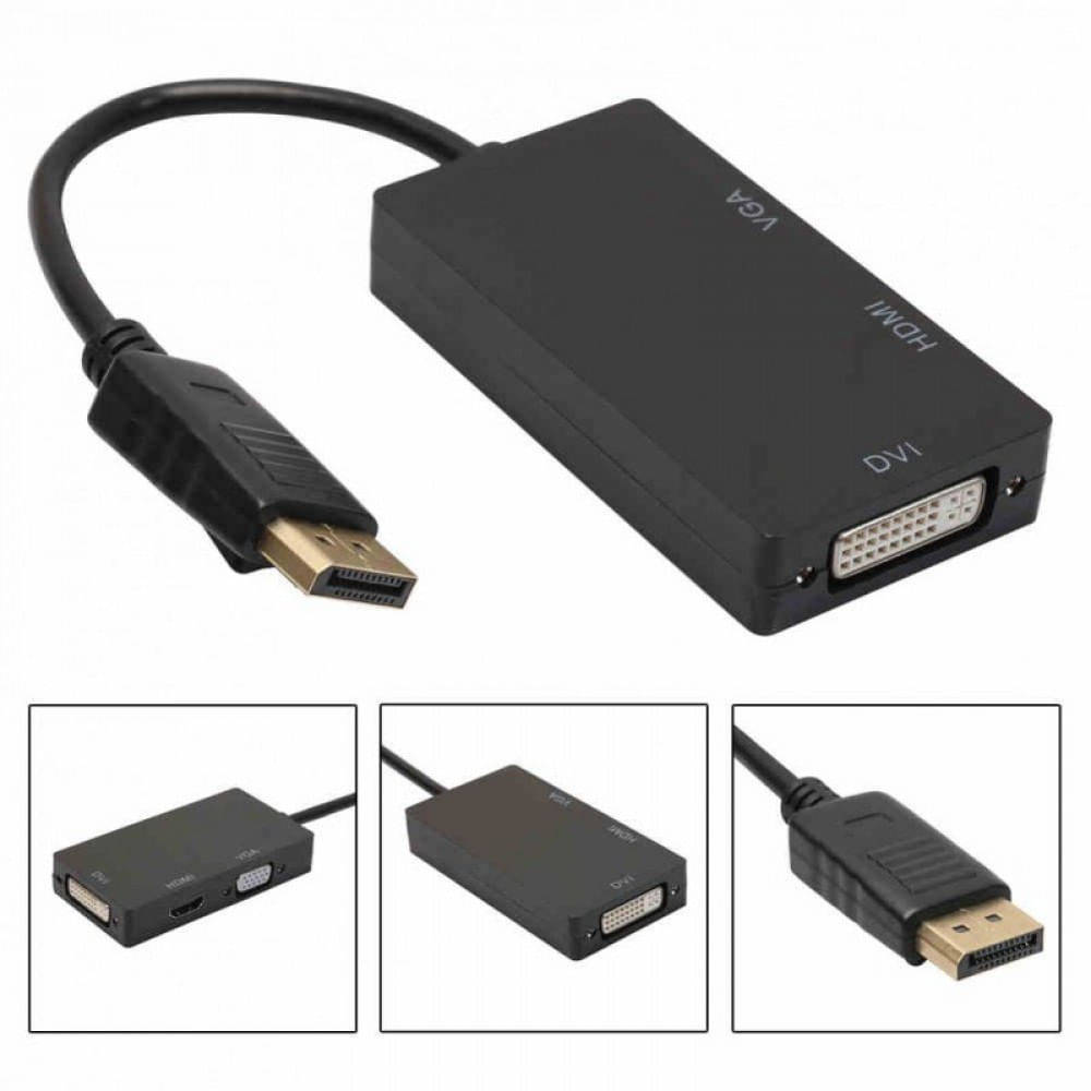 Convertidor 3 en 1 Displayport A Hdmi Vga Dvi Negro adaptador