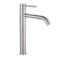 Grifo Alto Moderno para Lavabo Acero Inoxidable Satinado con Sistema de Disco Cerámico