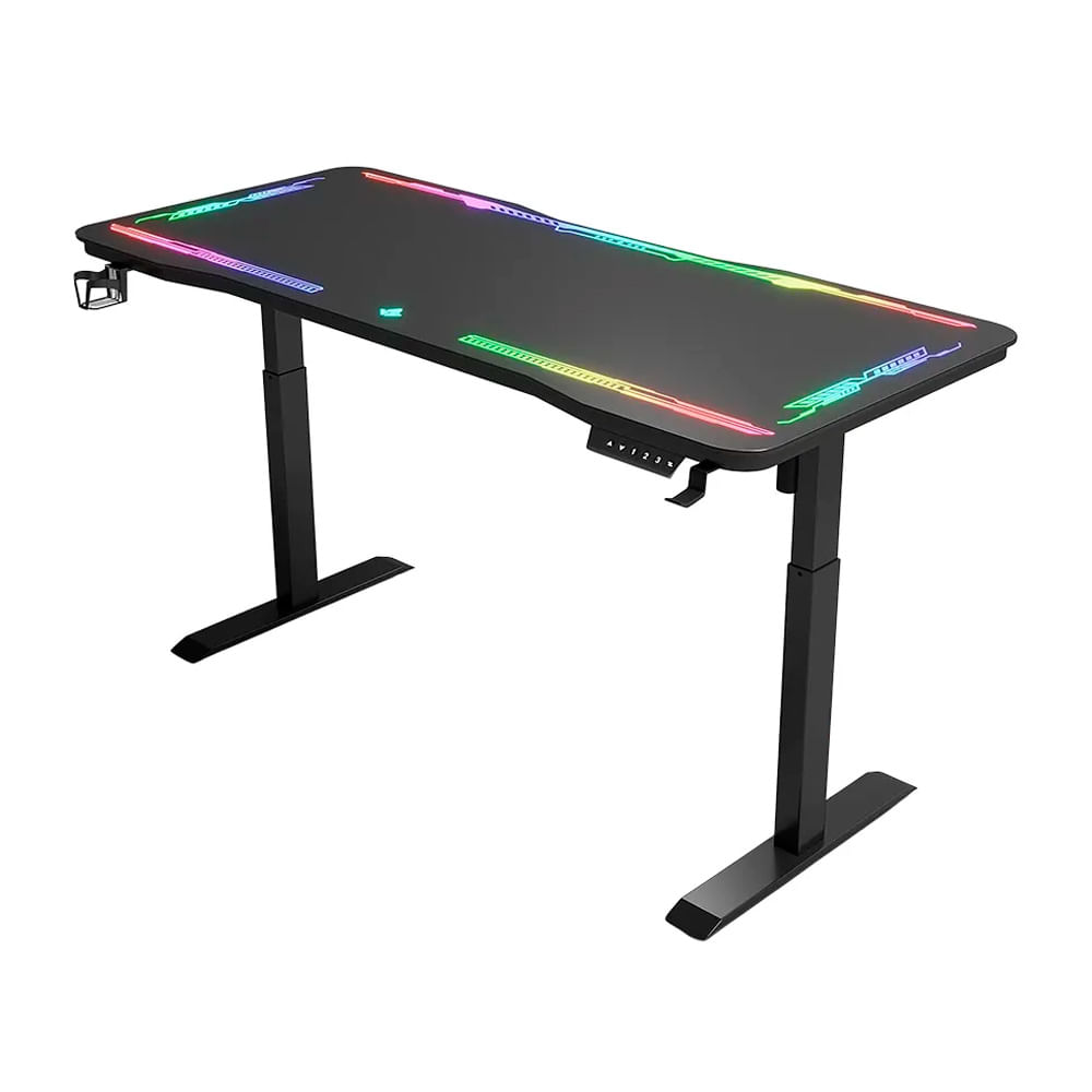 Escritorio Eléctrico Gamer Y109 Superficie de Vidrio Templado con Luces RGB y Altura Ajustable