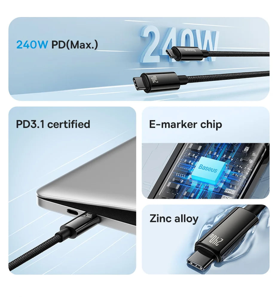 Cable Para Iphone - 240 Watts - Tipo C - Baseus - 2 Metros