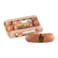 Pack Salchicha de Huacho CASA EUROPA Paquete 150g + Huevos de Gallina BELL'S Pardos Paquete 15un