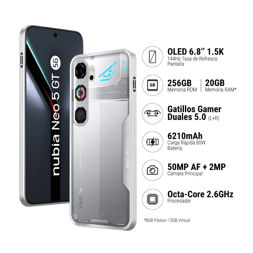 Smartphone ZTE Nubia Neo 5 GT (8+12)GB+256GB 5G Gris