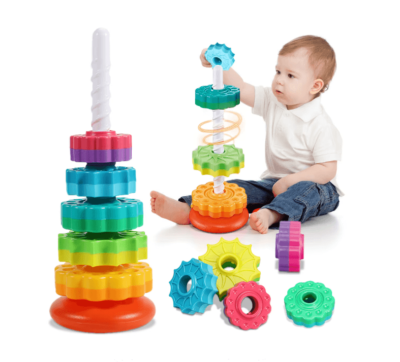 Torre Arcoíris giratoria Montessori – Juego de Apilamiento