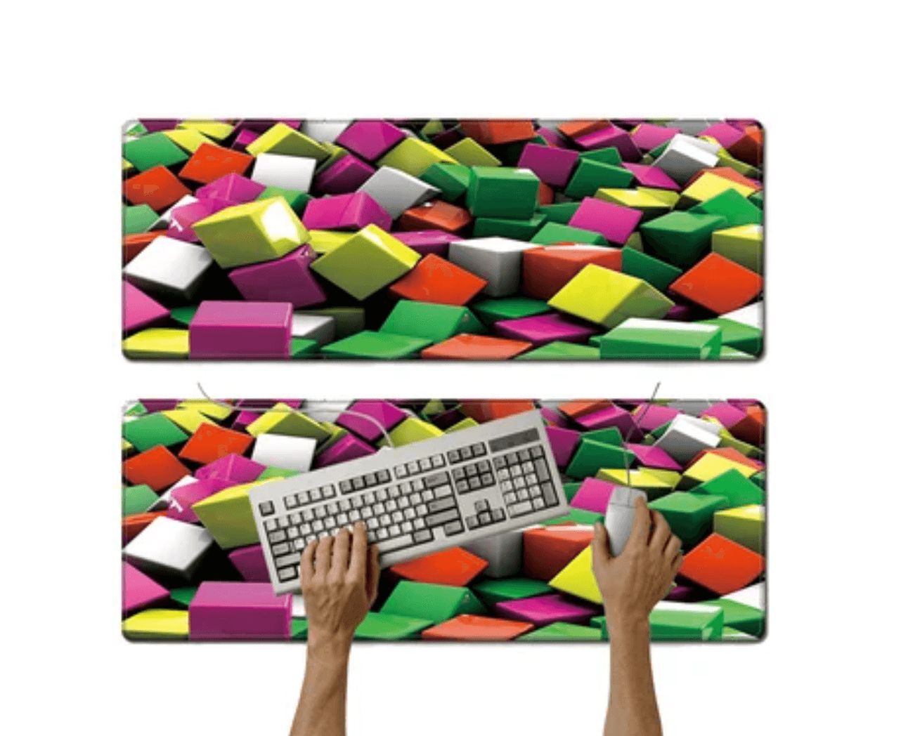 Mouse pad Base Escritorio Extra Large 30x80cm Computador cubos 3D