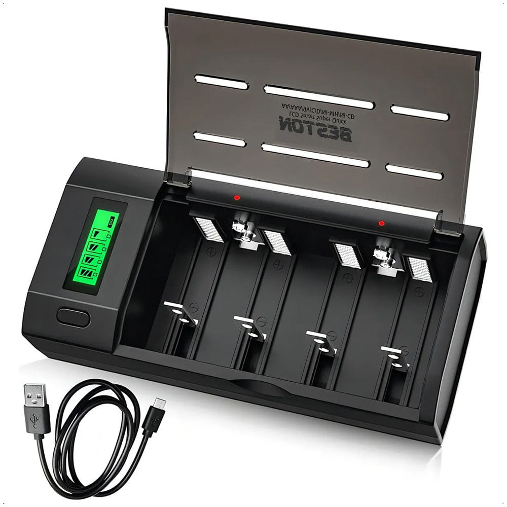 Cargador de pilas baterías recargables AA AAA C D 9V pantalla LCD