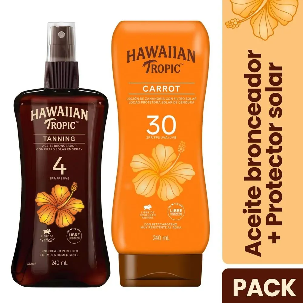 Pack Hawaiian Tropic Tanning Oil Spf4+ Carrot Spf30