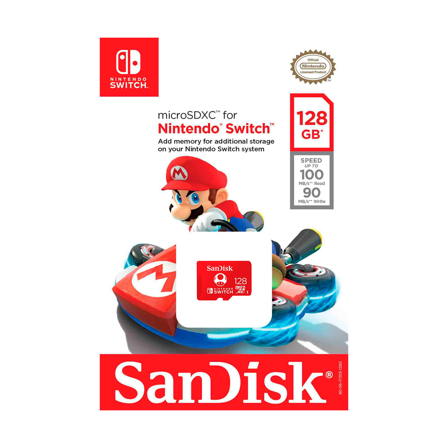 Memoria Micro SDXC de128 GB 100 MB x 90 escritura para Nintendo Switch