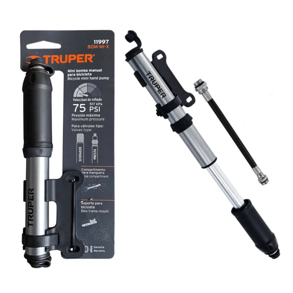 Mini inflador manual para bicicleta de 75 psi, Truper