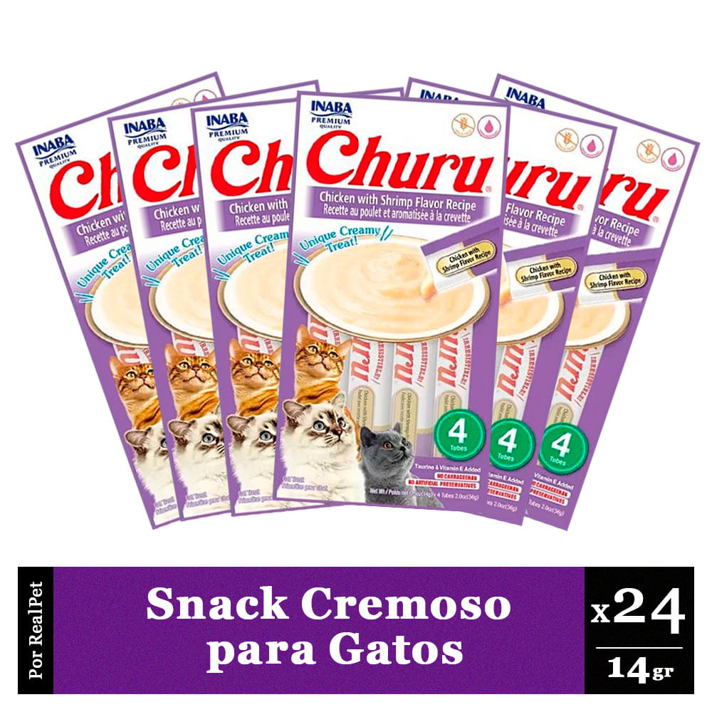 Snack Cremoso Gato Churu Sabor Pollo y Camarones 24 x 14gr