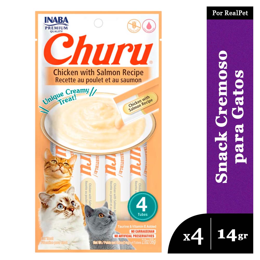 Snack Cremoso Gato Churu Pollo y Salmón 1 sobre x 4 tubos