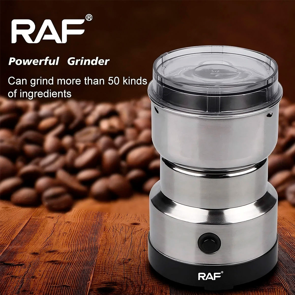 Raf 7113 molino eléctrico de café granos y semillas de 300W en acero inox