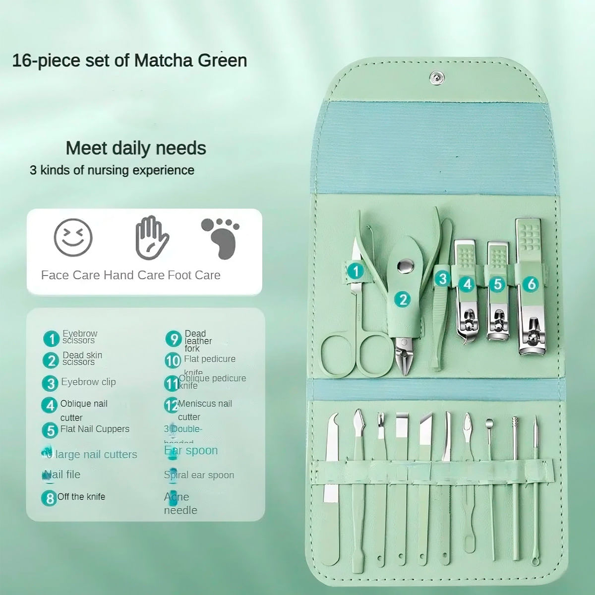 Set Manicura Pedicura En Acero Inoxidable 16 Piezas