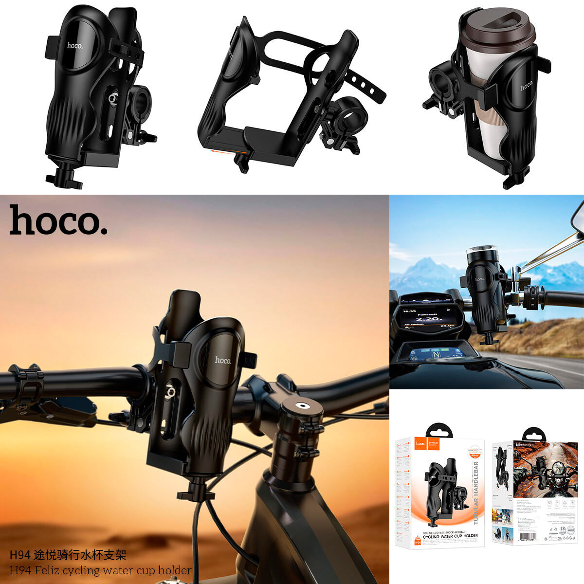 Portabotellas Hoco H94 Para Manubrio De Bicicleta Moto Negro