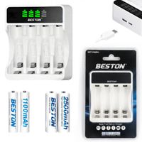 Kit Cargador Inteligente de Pilas + 2 AA y 2 AAA Ni-MH con Pantalla LCD 4 puestos