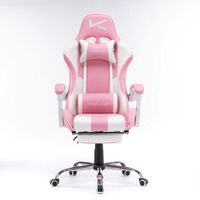 Silla Gamer Rosada con Masajeador Reposapies Reclinable 150° RIK-101R