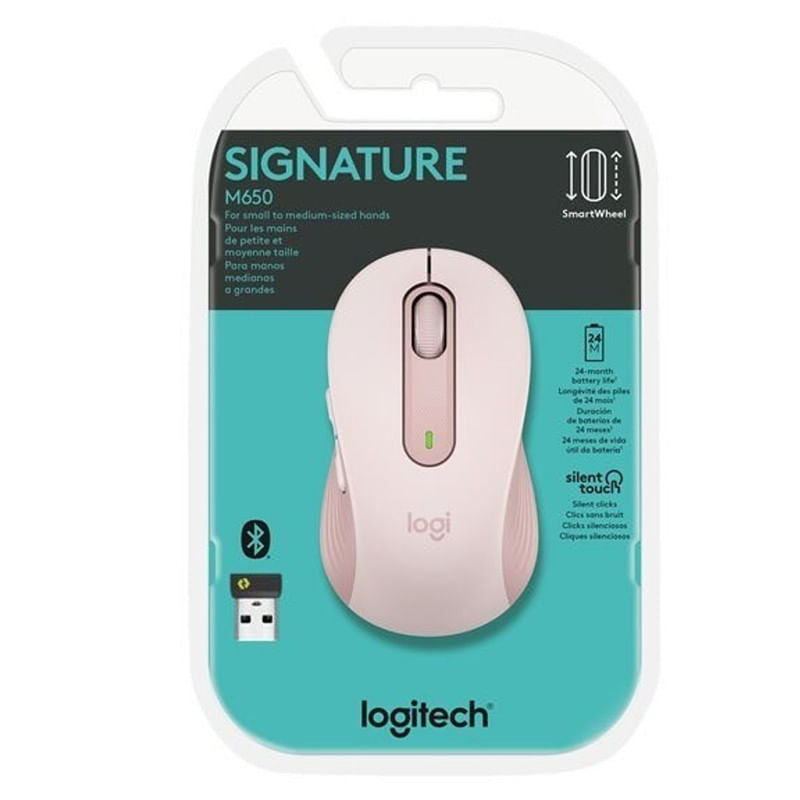 Mouse Logitech Signature M650 Inalámbrico Ambidiestro Bolt - Rosa M