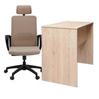 Set 1 Escritorio Melamine 120x60x75 Rovere+ 1 Silla Lacoste c/Cabezal Beige Claro Estructura Negra -