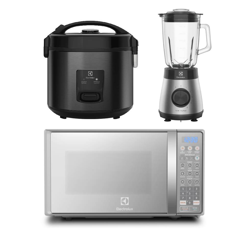 Combo: Microondas Electrolux 20L EMDO20S2GSRUG + Olla Arrocera 3.5L ERC30 + Licuadora 5 velocidades 700w EBS30