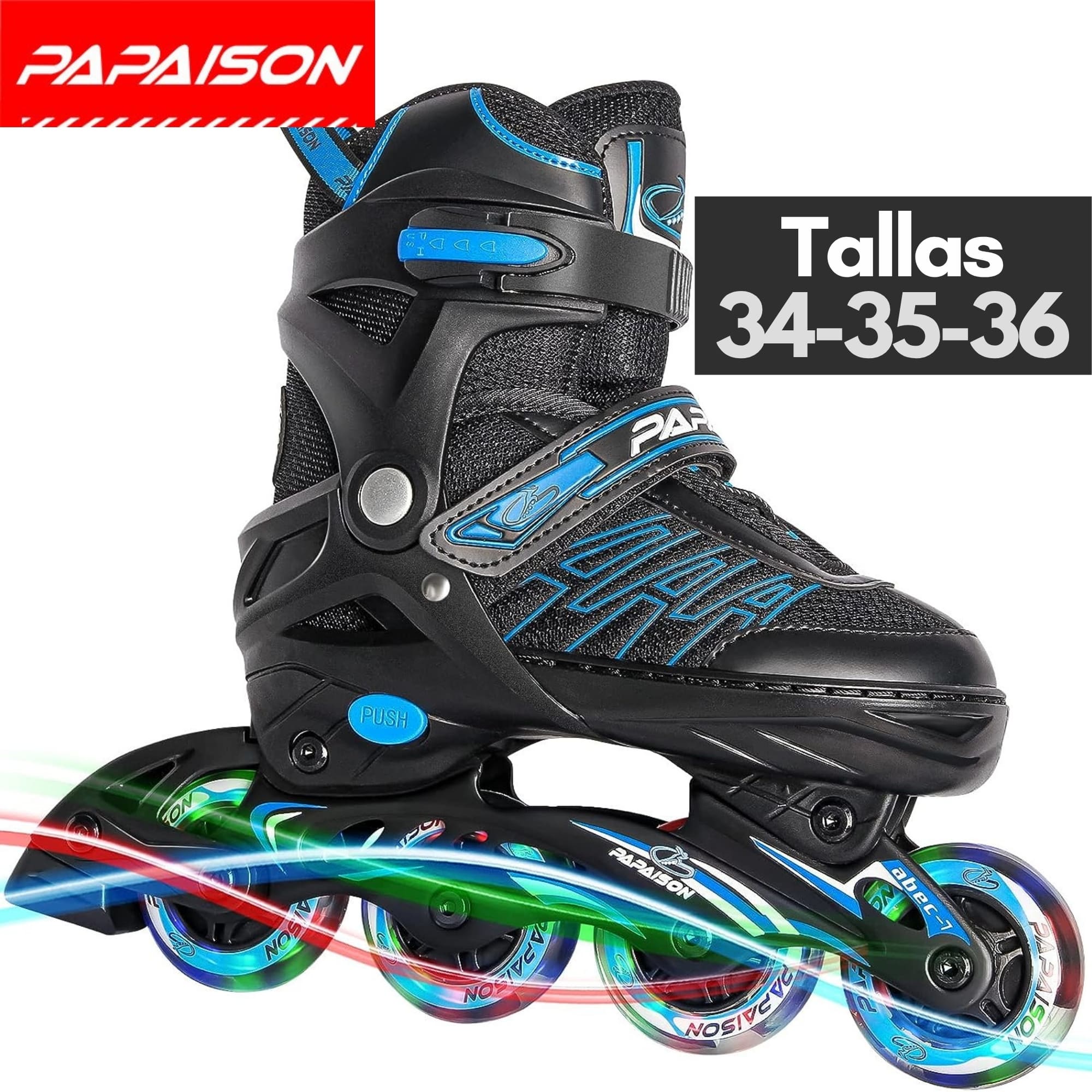 Patines en Línea Ajustables A01 - Azul - Tallas 34-35-36 ABEC-7 82A con Luces LED Frame de Aluminio