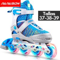 Patines en Línea Ajustables A10 - Azul - Tallas 37-38-39 ABEC-7 82A con Luces LED Frame de Aluminio