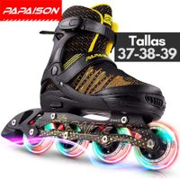 Patines en Línea Ajustables A10 - Negro - Tallas 37-38-39 ABEC-7 82A con Luces LED Frame de Aluminio