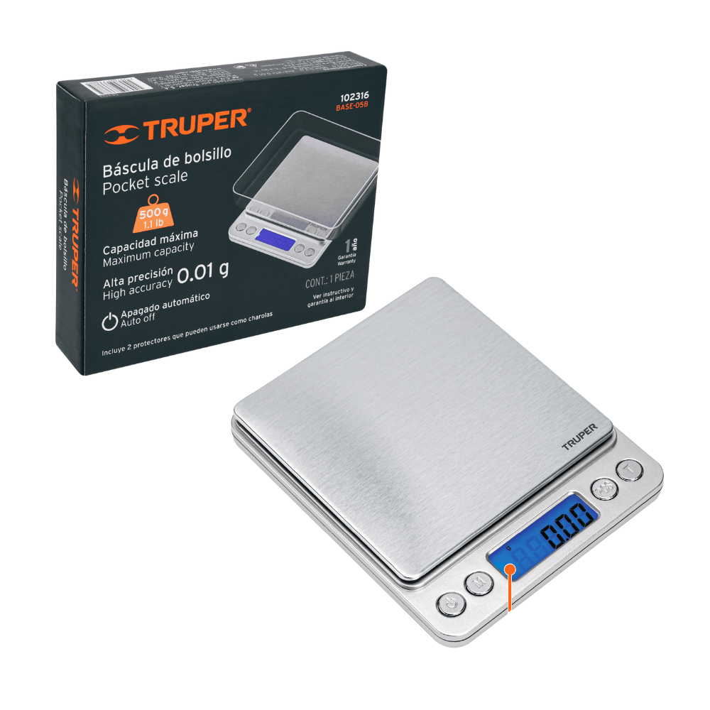 Balanza Electronica de Precision 0.01g/centesimal 500 g Truper BASE-05B