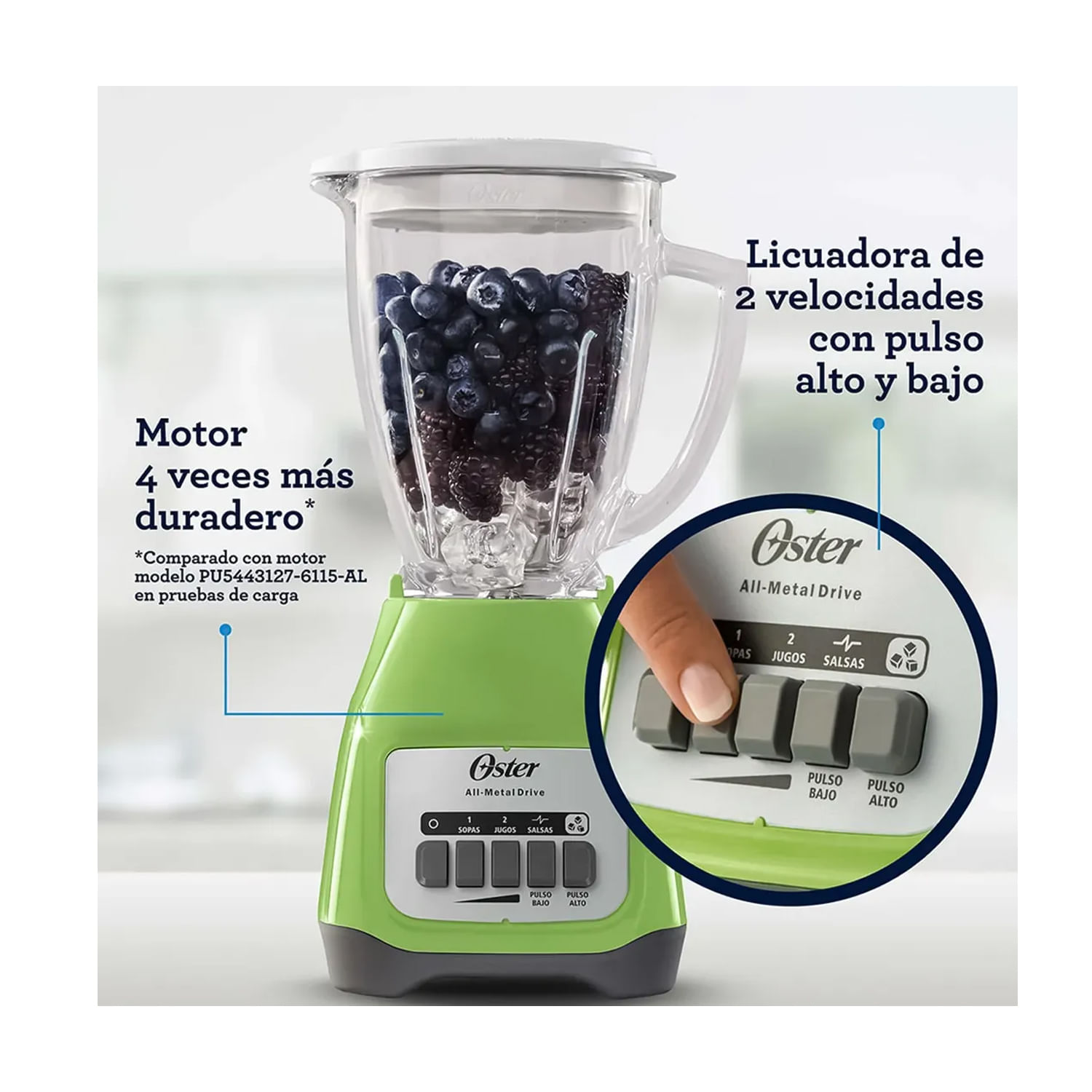 Licuadora Oster BLSTKAG-KPB 2V 1,25 litros Verde +Kit de Acople