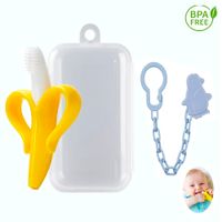 Mordedor Banana Amarillo Con Cadena Baby Froggie Pingüino Azul Para Bebe