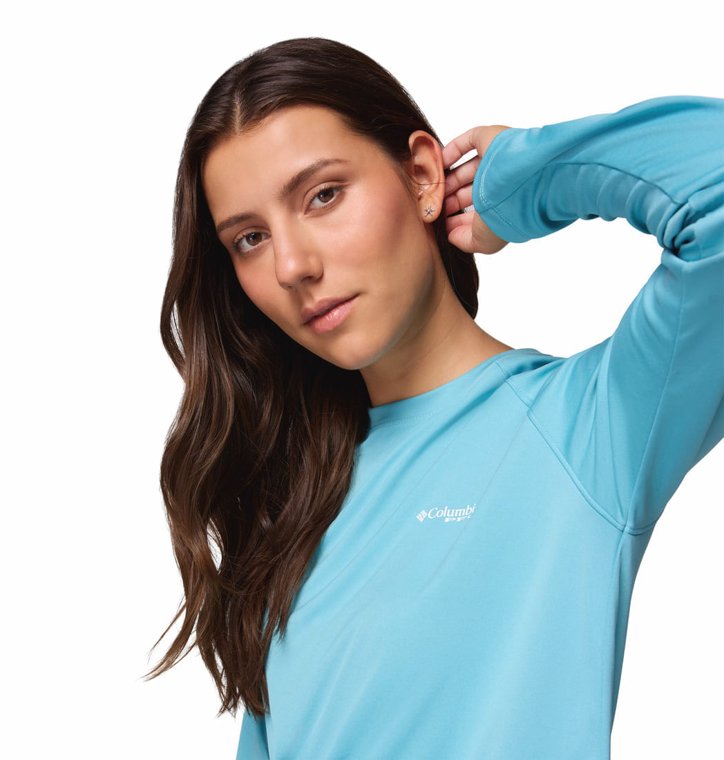 Polo Para Mujer Manga Larga PFG Tidal Tee™ II Celeste Columbia