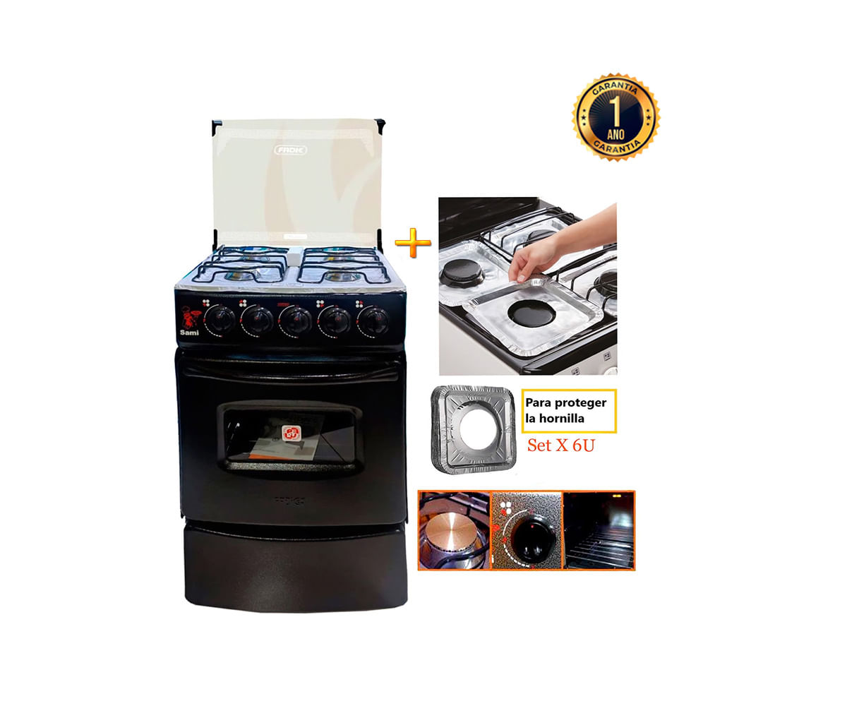 Cocina Fadic con tapa de vidrio y horno sami 4h Negro +Protector