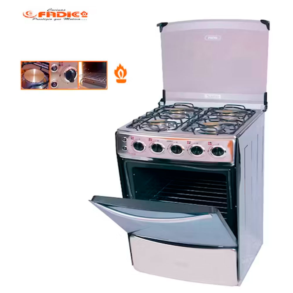 Cocina con Tapa de Vidrio y Horno Wendy 4H Acero