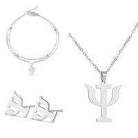 Set collar, aretes y pulsera psi símbolo psiología psicóloga plateado