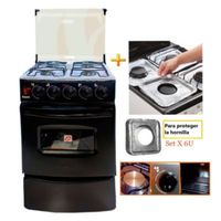 Cocina Fadic con tapa de vidrio y horno sami 4h Negro + Protector De Quemadores